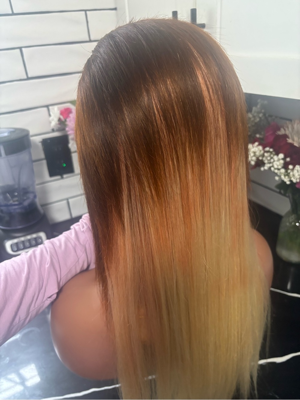 Human Hair Lace Front Wig - Ombre Brown to Blonde - Picture 3 of 4